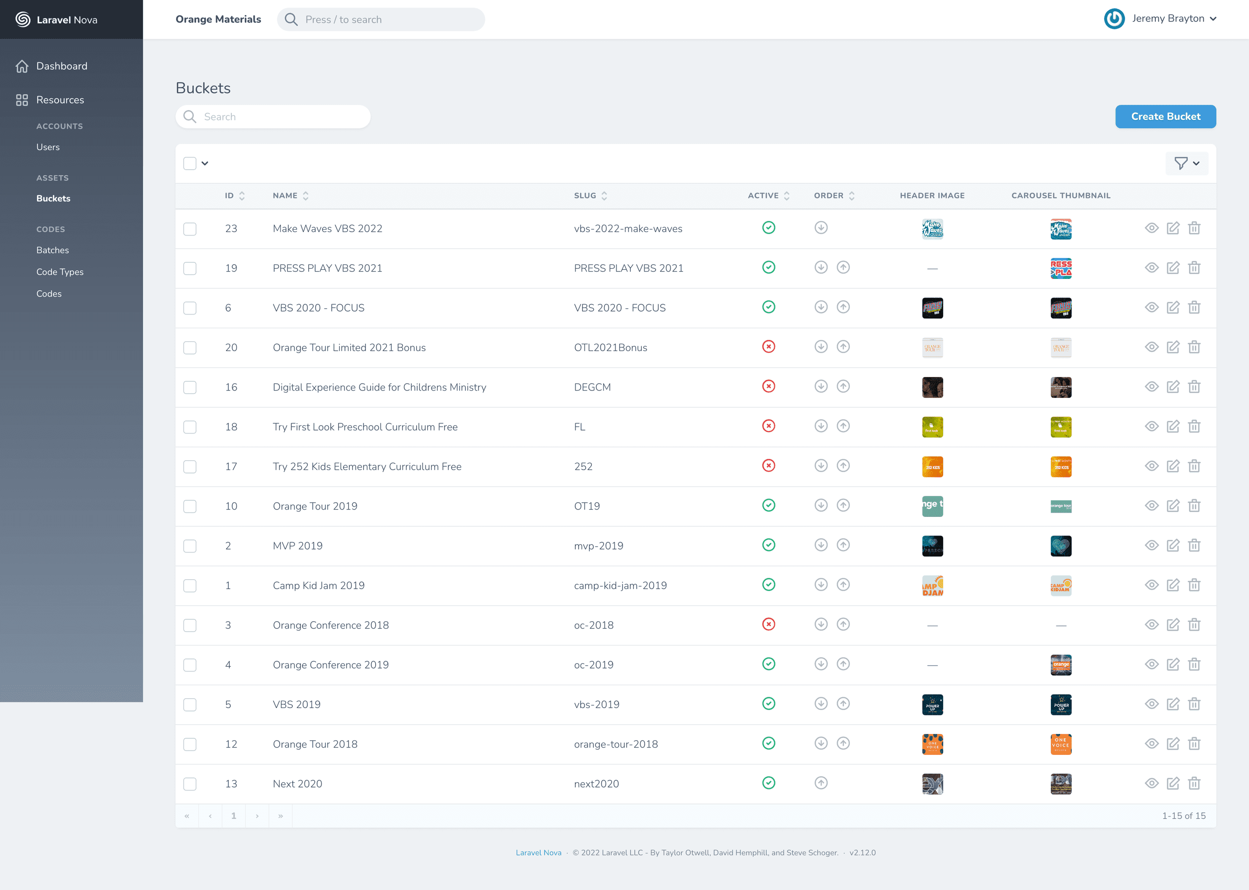 Listing buckets in the admin CMS