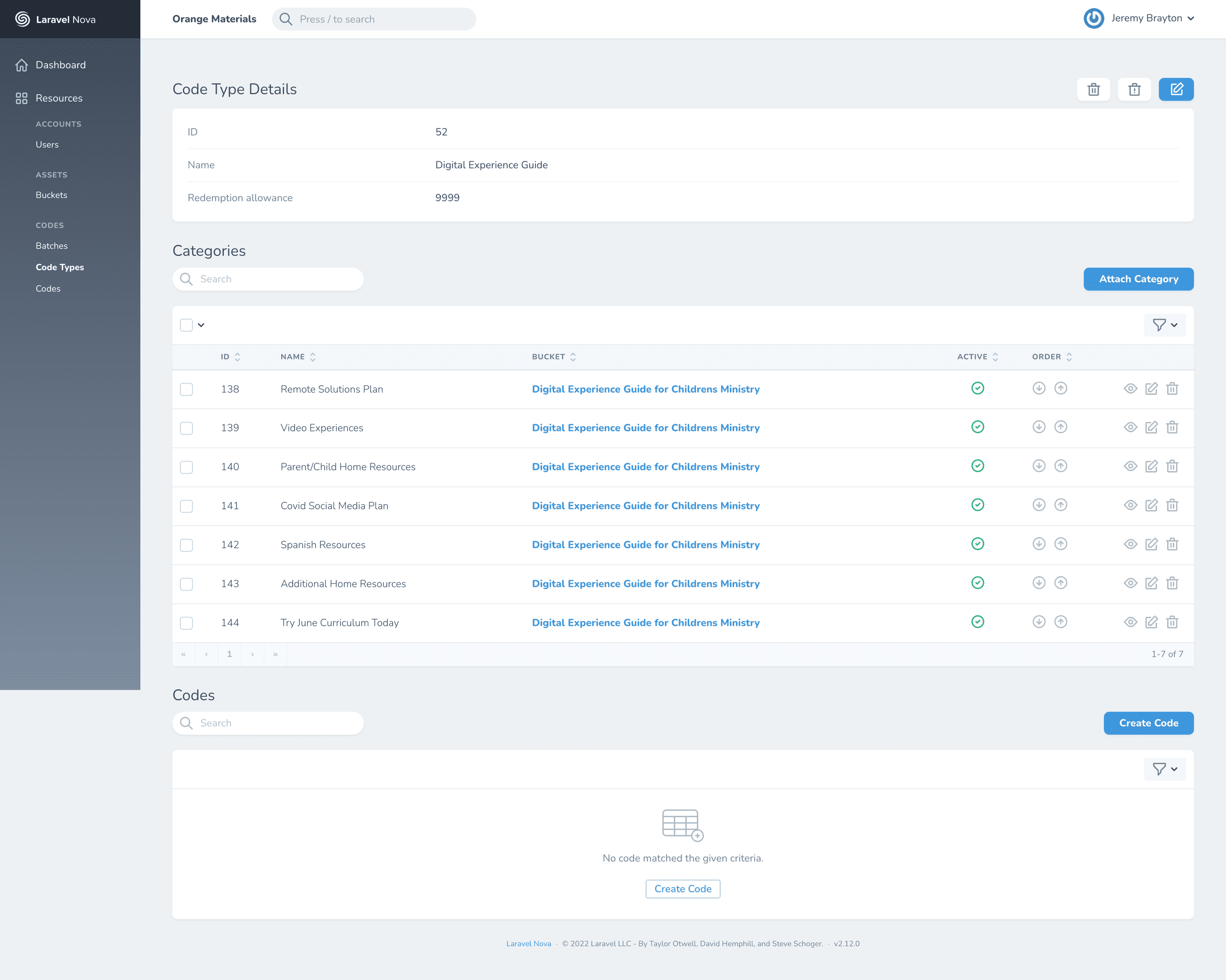 Digital Experience Guide code type details in the admin CMS